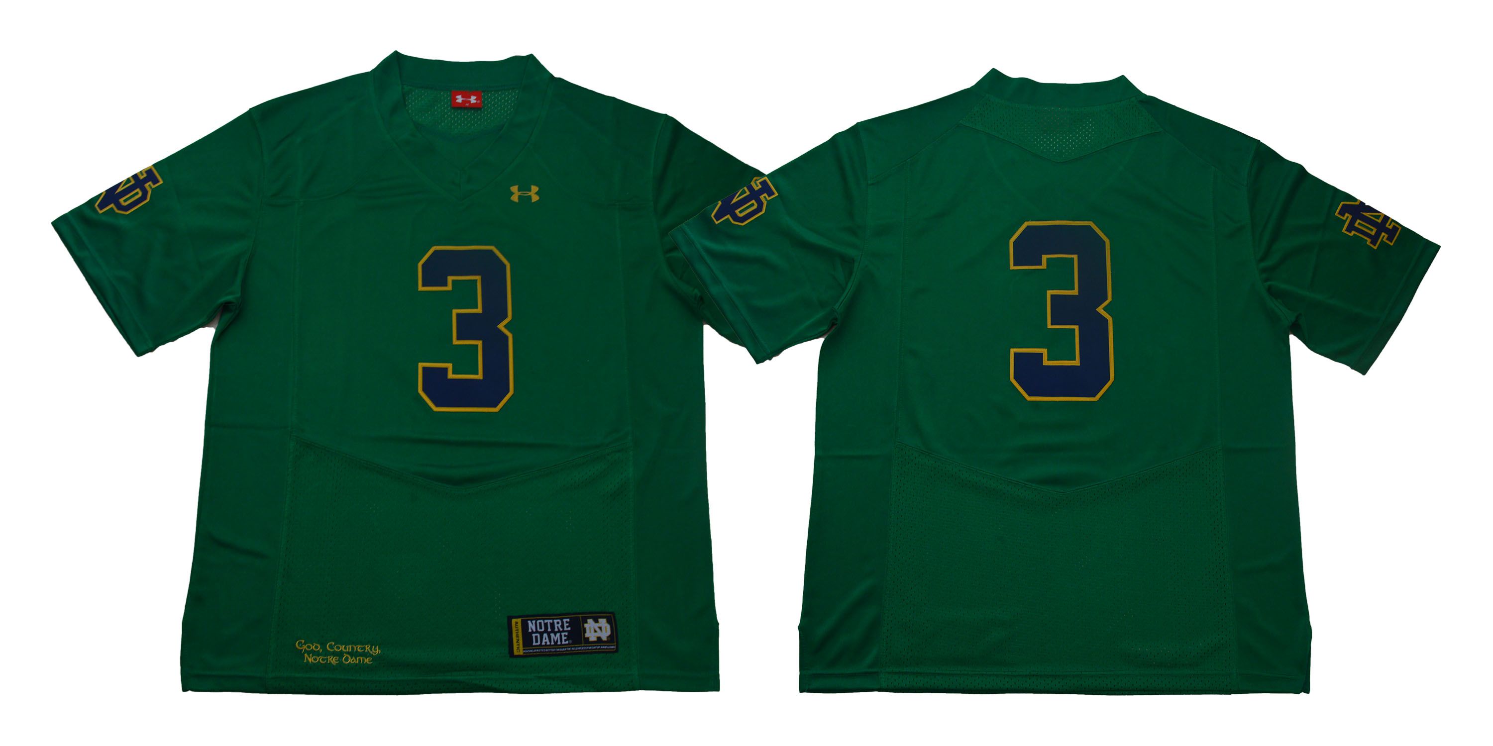 Men Norte Dame Fighting Irish #3 No name Green Stitched NCAA Jersey